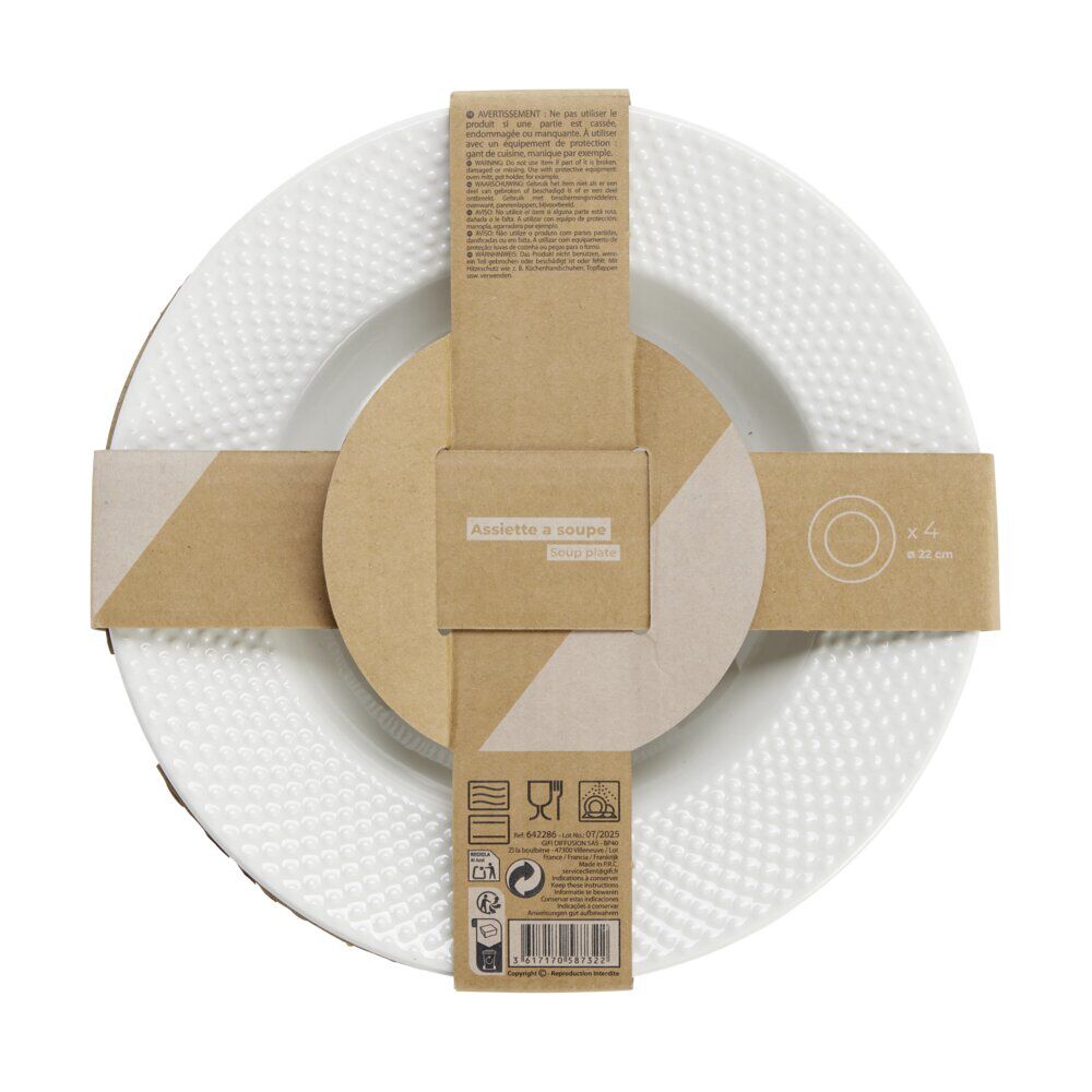 Assiette à soupe x4 porcelaine blanche Ø22cm