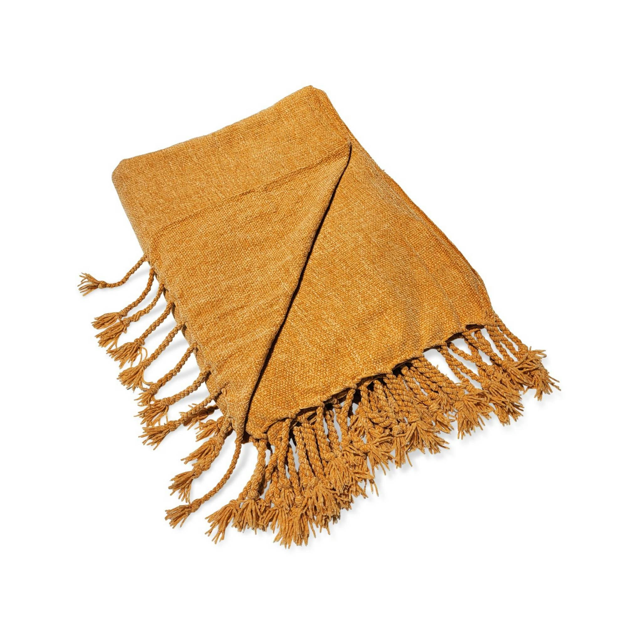 SUZANNE - Plaid chenille jaune moutarde 130x170cm