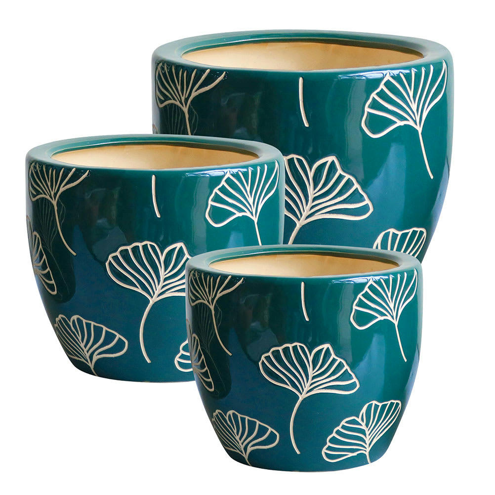 GINKGO - Cache pot vert en terre cuite H13cm