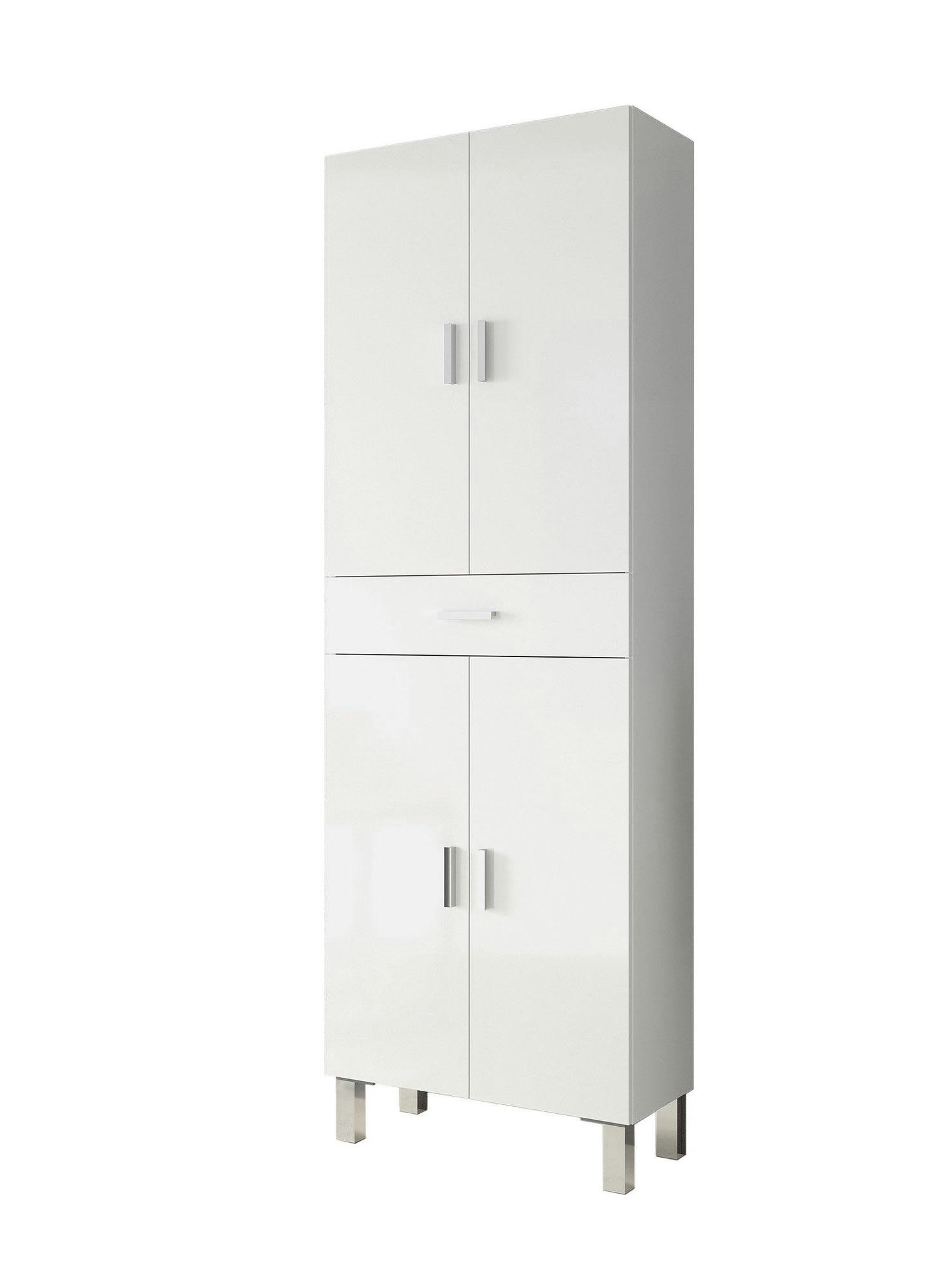 OXNARD - Armoire polyvalente avec 4 portes effet bois blanc brillant