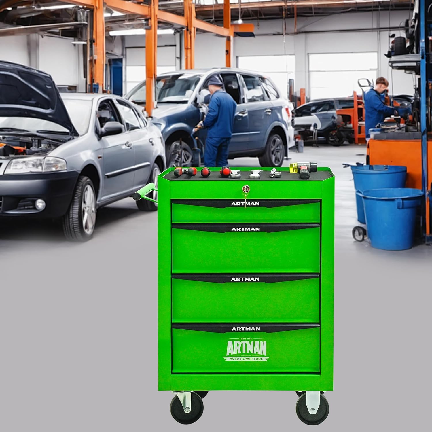 Rolling Metal Tool Chest with 4 Drawers, 20 4-Drawer Tool Chest Cabinet with Ball Bearing Drawer Slides, Steel Tool Storage Box Organizer -Green