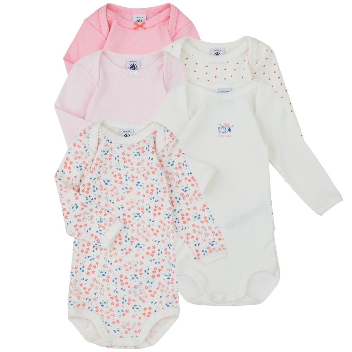 Petit Bateau - 5 BODIES US ML - Pink