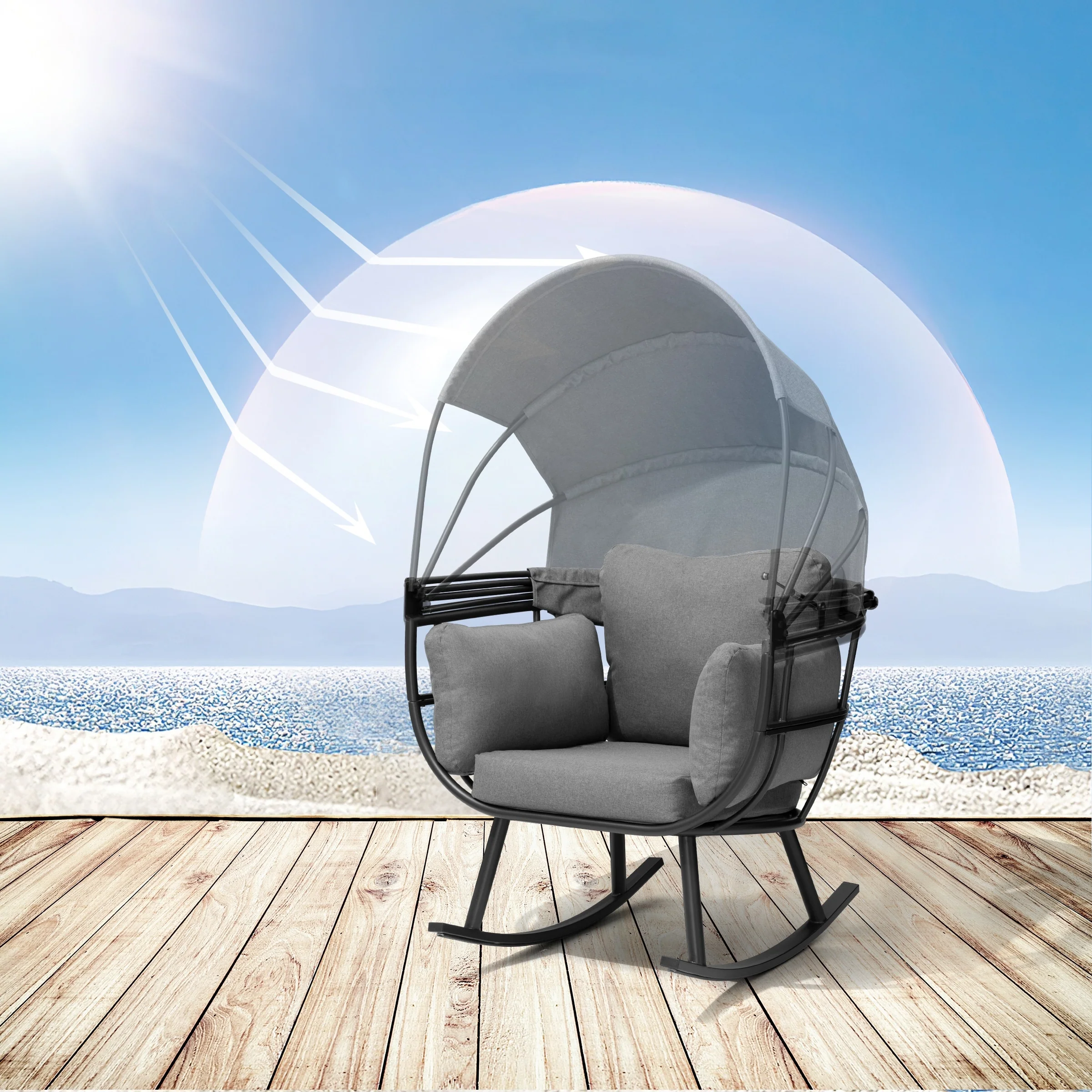 Pellebant Rocking Egg Chair with Folding Canopy & Soft Cushions