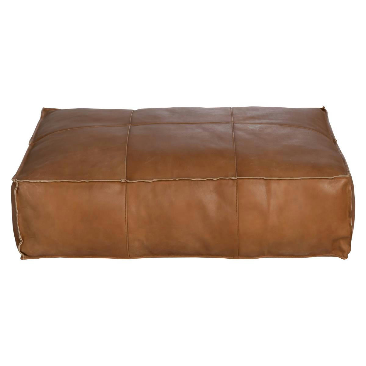 MINA - Banc en cuir et croûte de cuir marron 90 cm