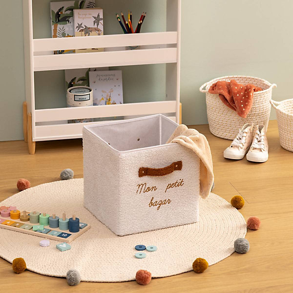 Panier de rangement Fluffy blanc 29x29cm - Atmosphera