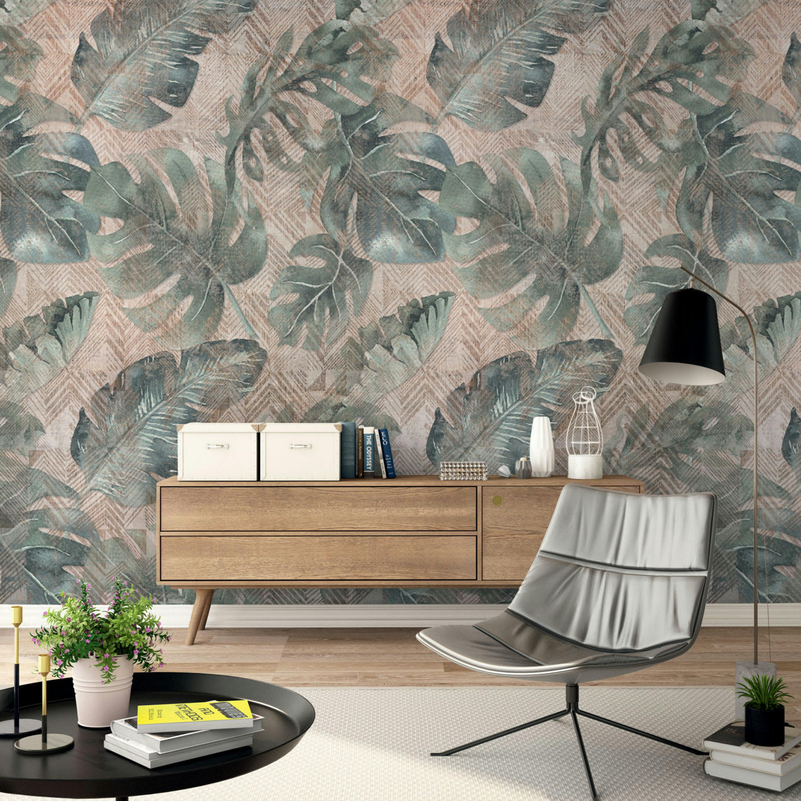 MONSTERA - Papier peint intissé feuillage monstera bleu 159x280cm