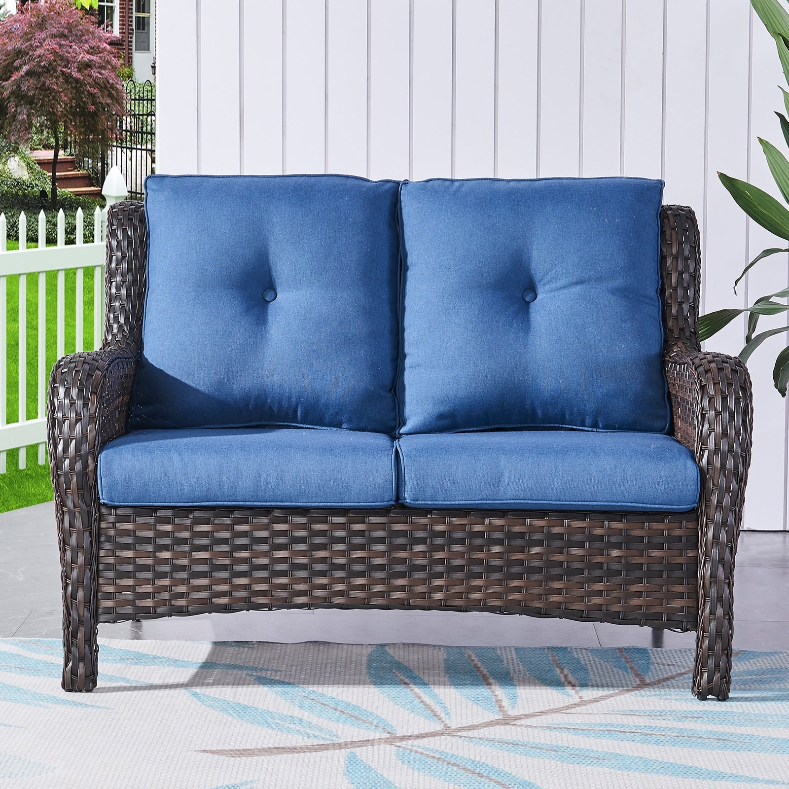 Pocassy Outdoor Loveseat Sofa 2-Seat PE Rattan