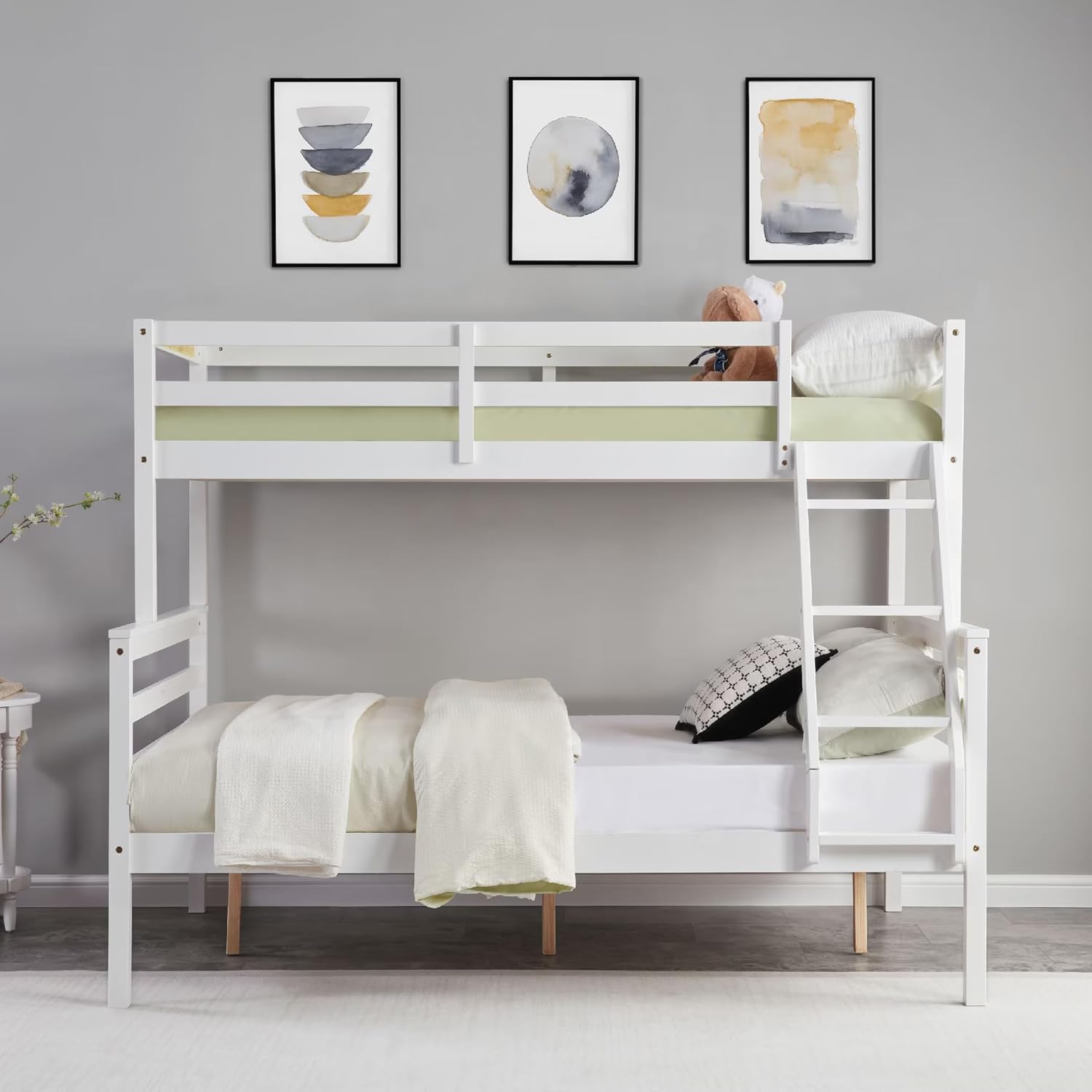 Softa Twin Over Full Bunk Bed with Ladder,Wooden Bunk Bed with High Guardrail and Ladder for Kids, Teens, Dorm Rooms, and Guest Rooms,No Box Spring Needed
