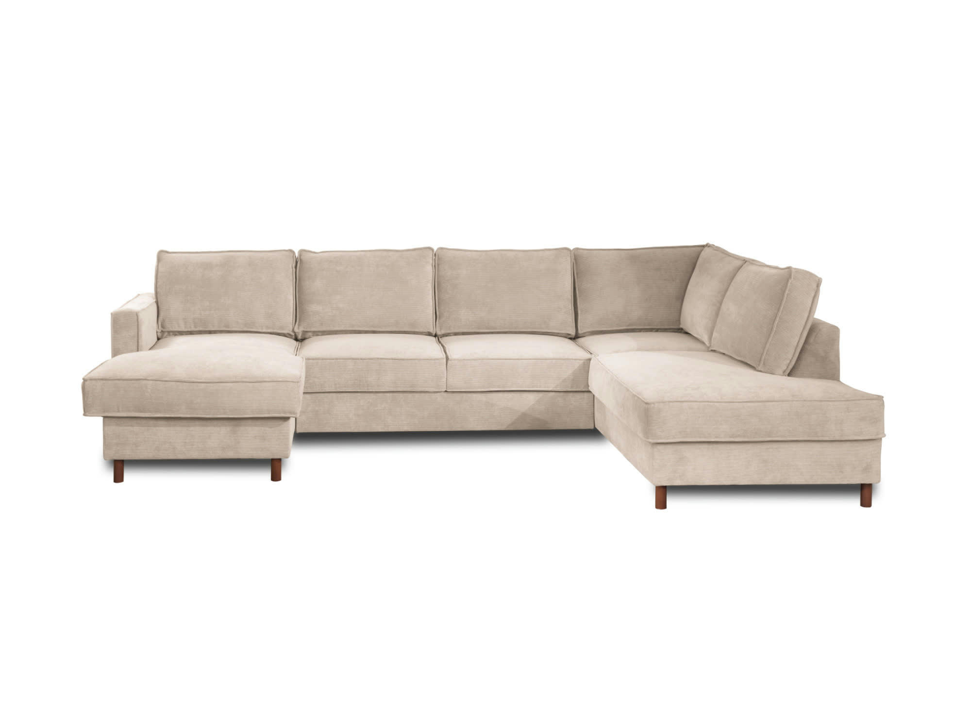 JAKE - Canapé panoramique 7 places angle droit en velours côtelé beige