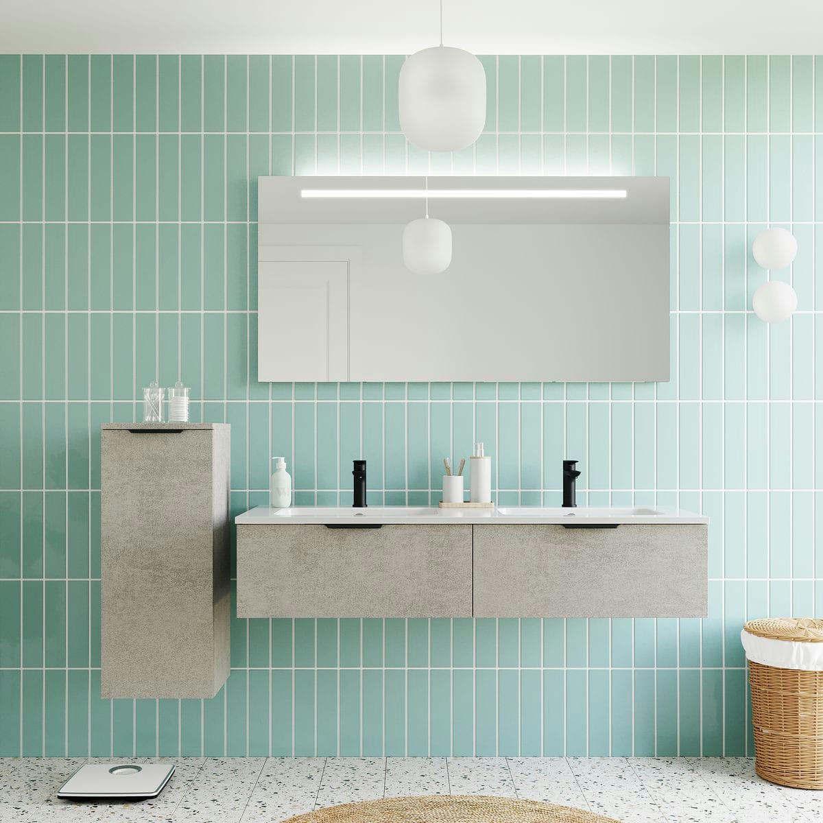 SOHO - Meuble salle de bain double vasque 140cm 2 tiroirs Béton