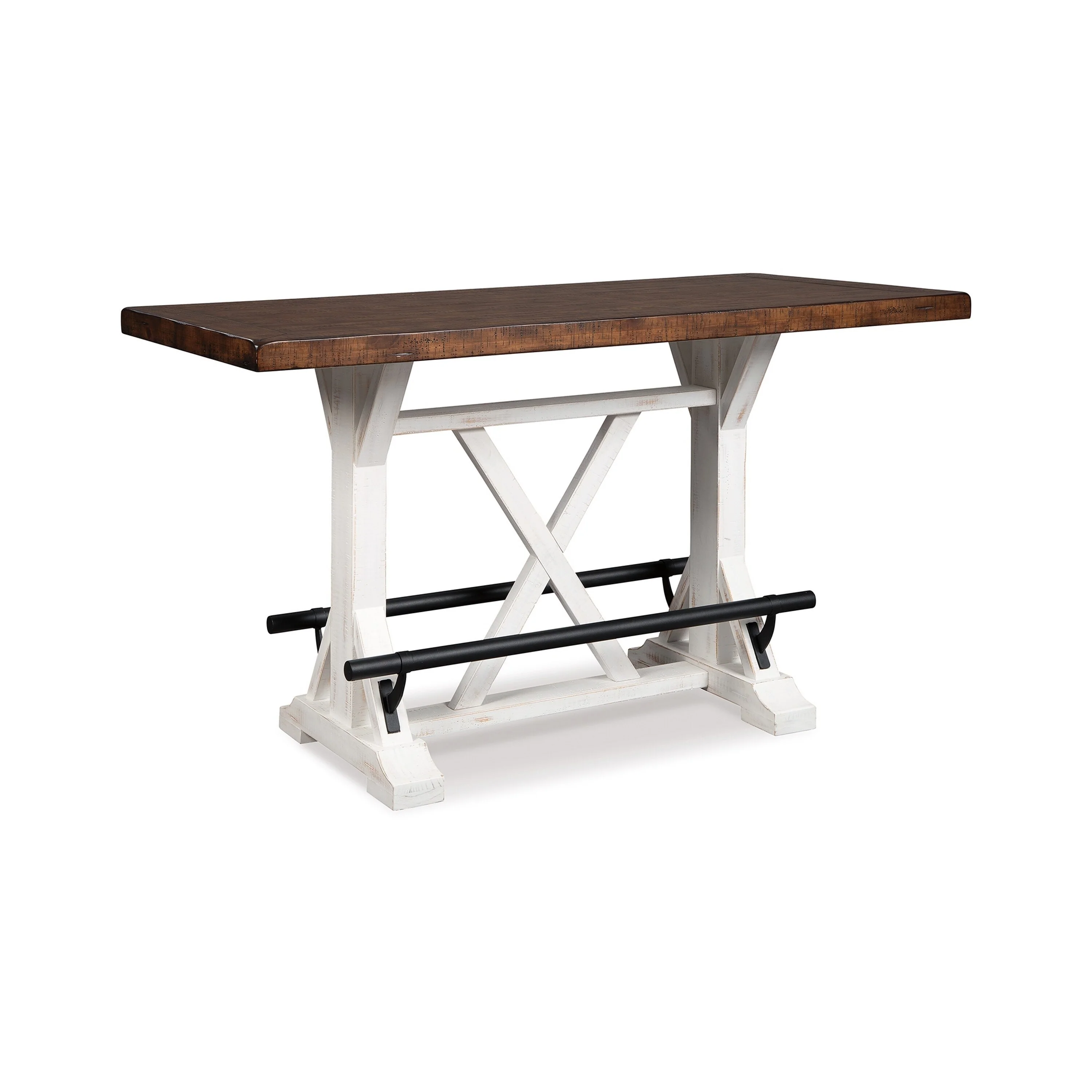 Becy Counter Height Dining Table, 60 Inch, White and Brown Pine Wood