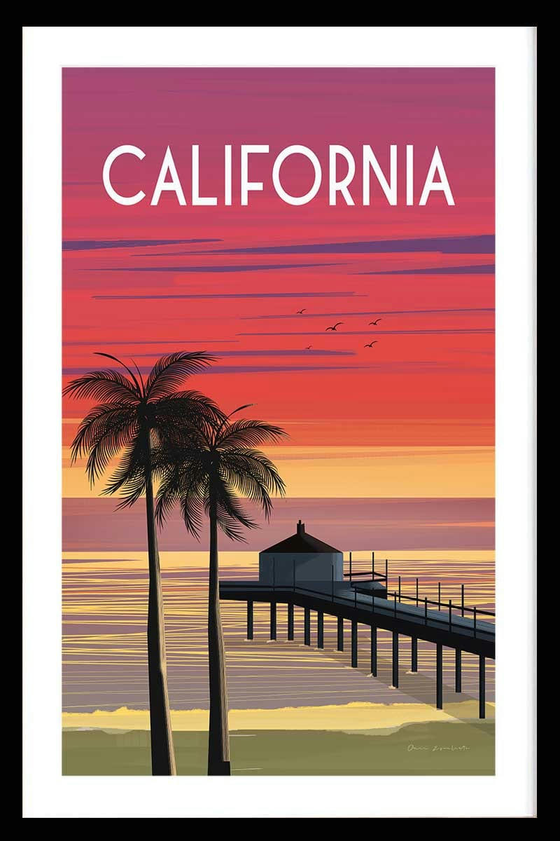 - Affiche ville voyage California dream avec cadre noir 20x30cm