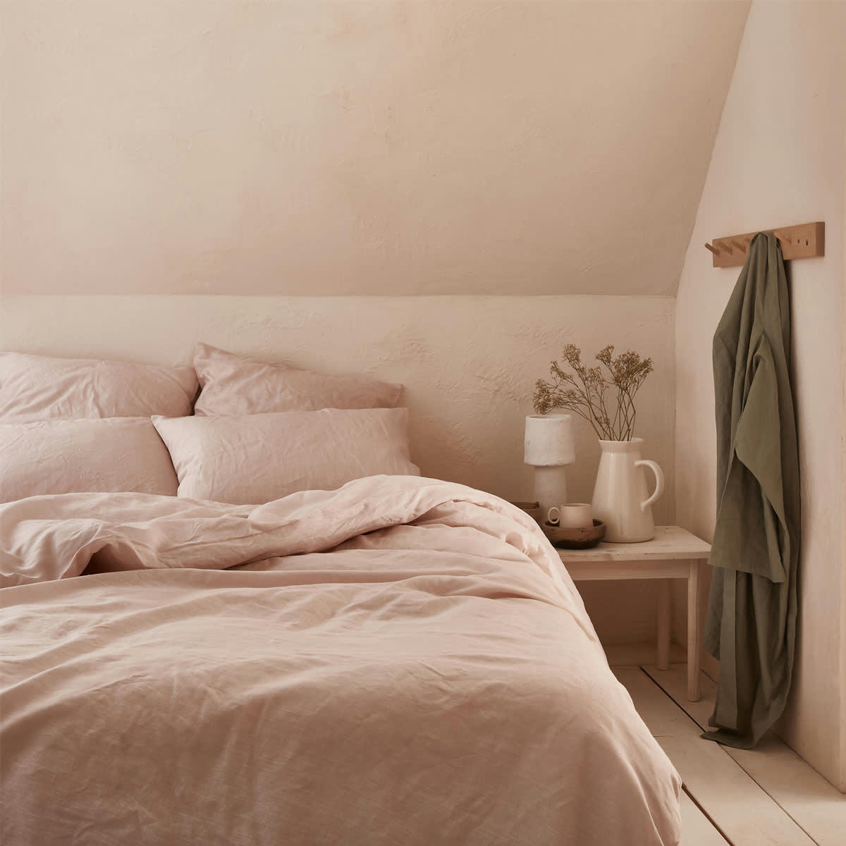 ROSEE - Drap housse uni en lin rose 180x200