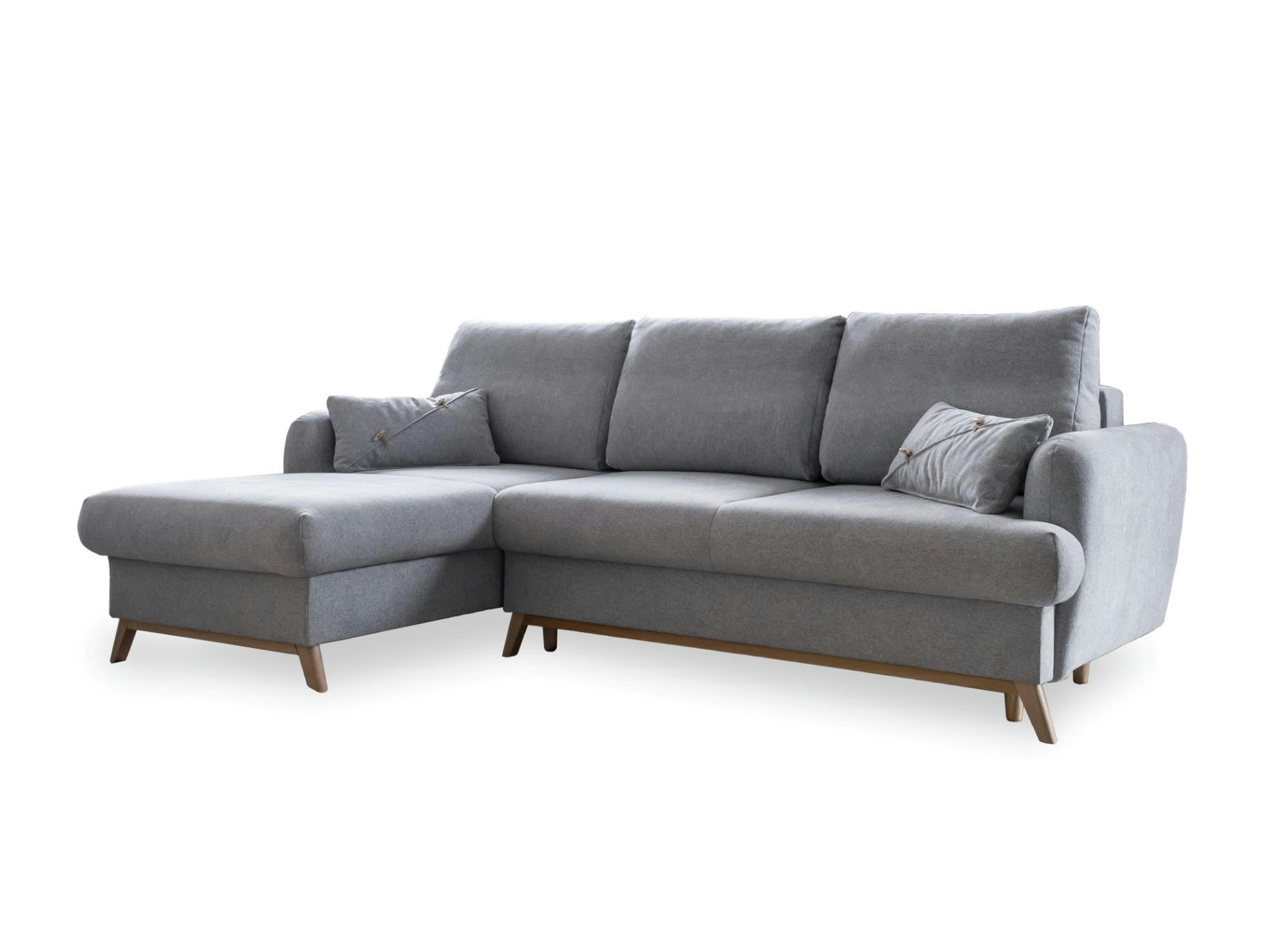 LAGOM - Canapé d'angle gauche convertible 4 places en tissu gris clair