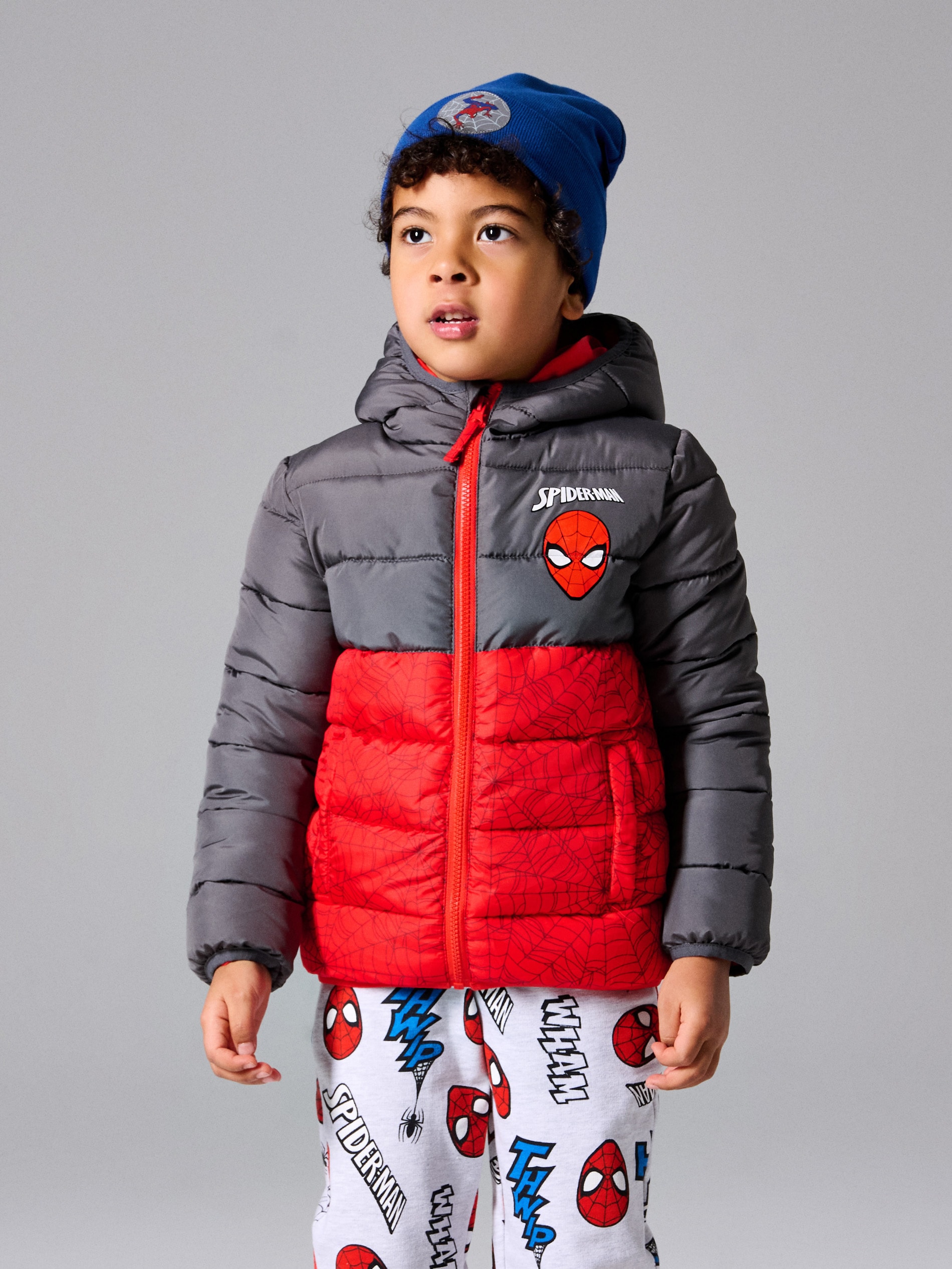 Pikowana kurtka puffer z kapturem Spider-Man