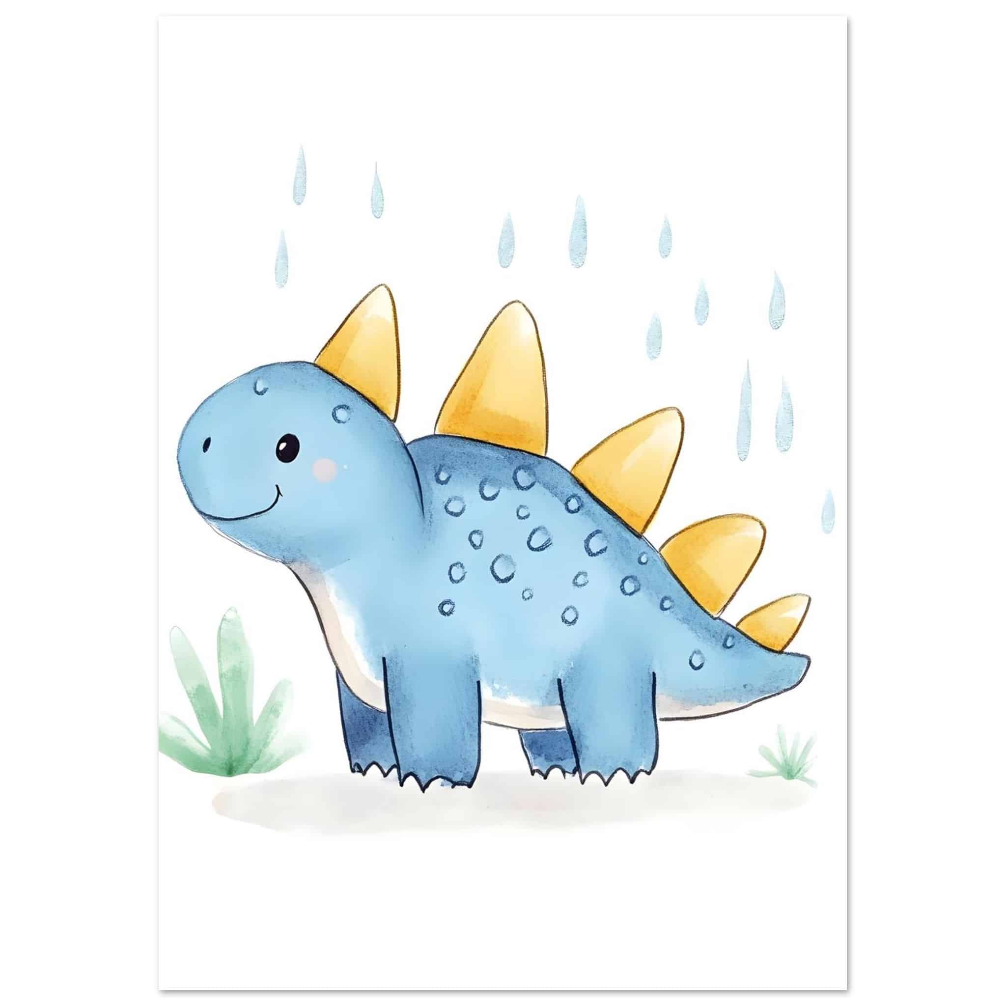 Artfulprints Blauwe dinosaurus  poster A4 21x29.7 cm