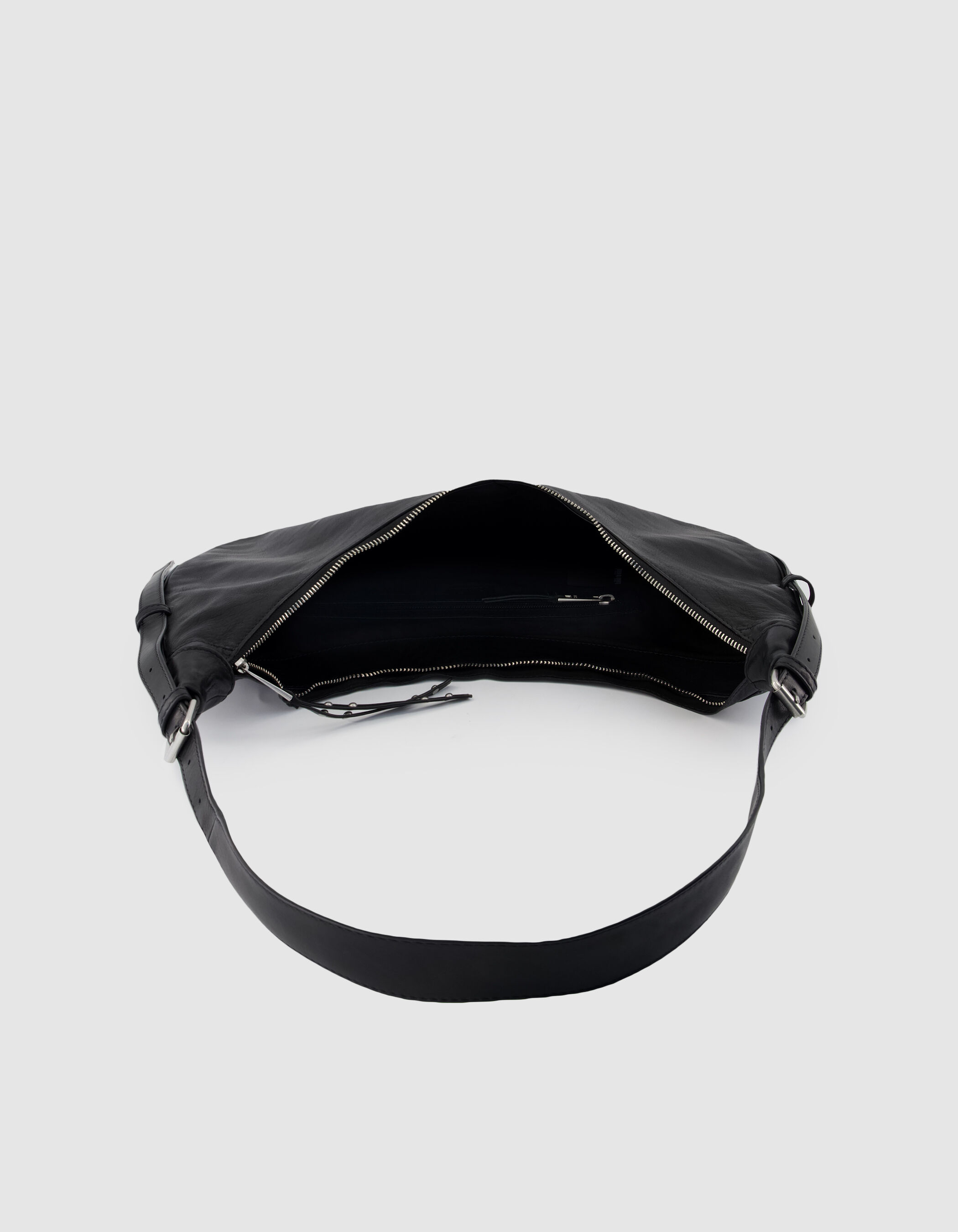 Sac demi-lune noir cuir grainé Allane Femme