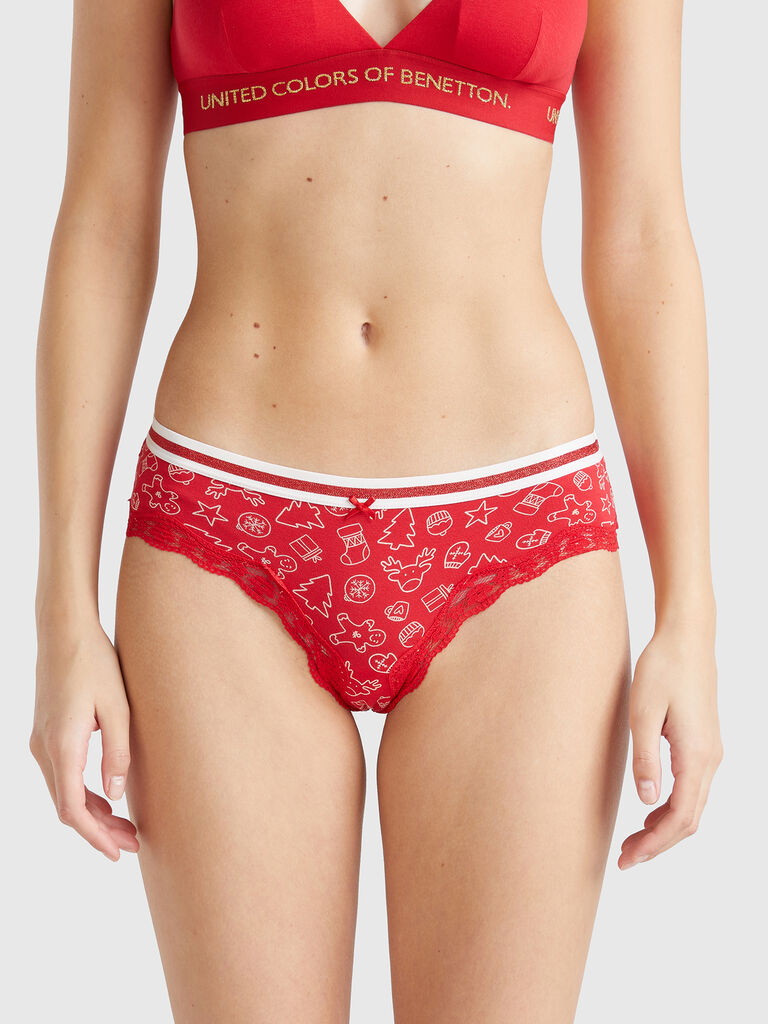 Christmas culotte-style underwear with lace