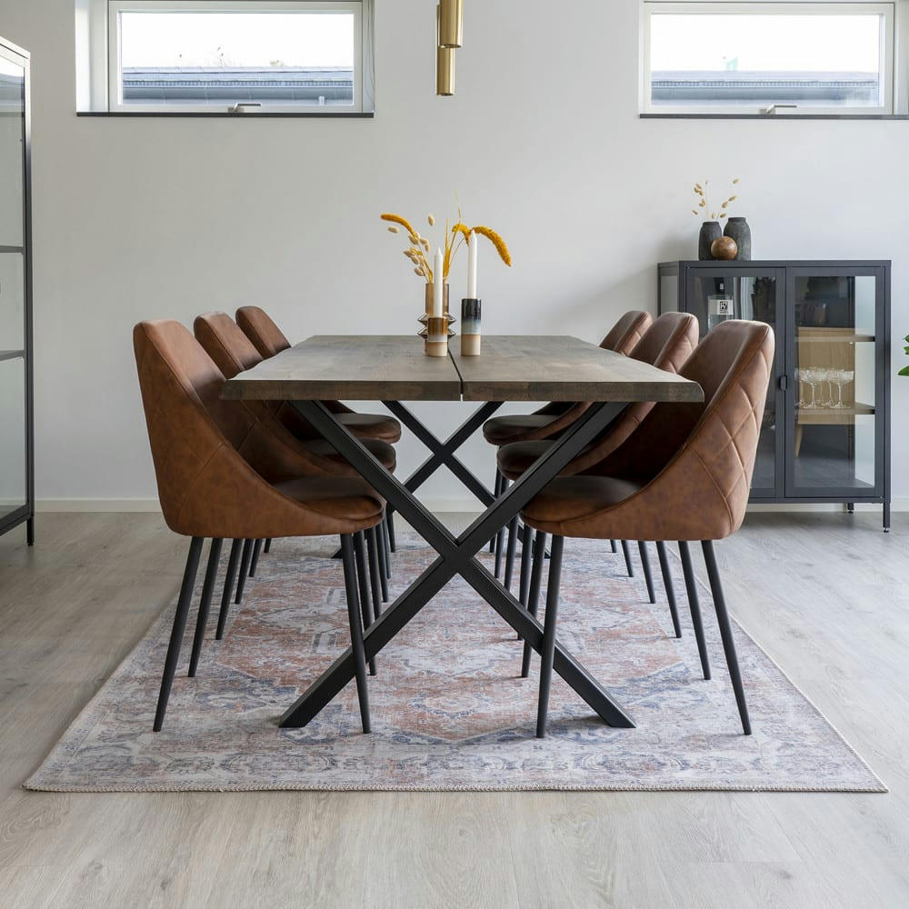 HAVANA I - Tapis vintage en chenille orange  et  bleu 160x230 cm