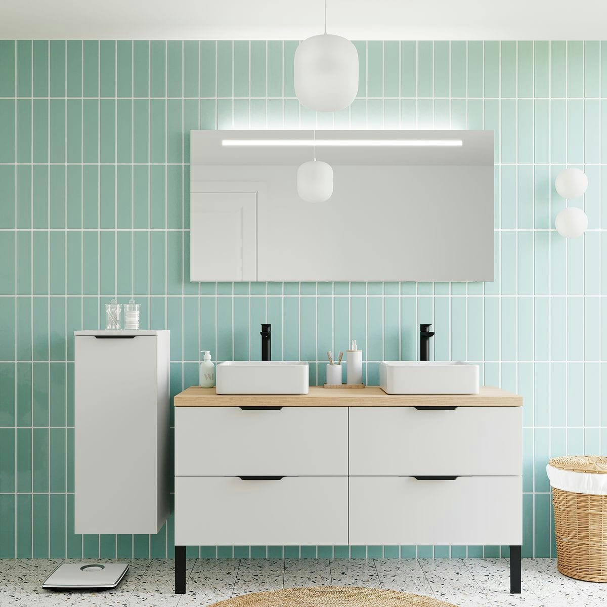 SOHO - Meuble salle de bain 2 vasques posées 140cm 4 tiroirs Blanc