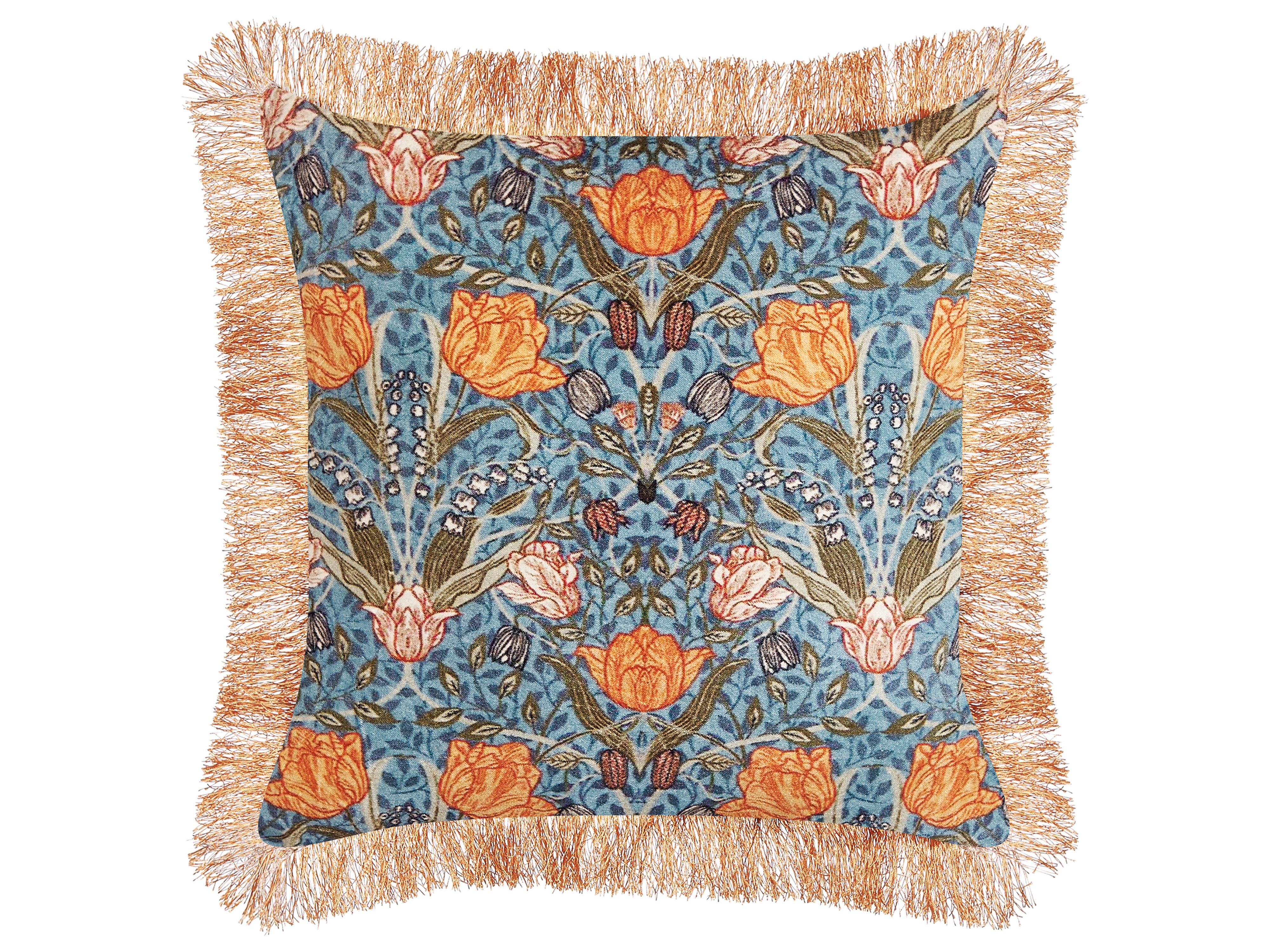 Throw Cushion MITELLA Velvet 45 x 45 cm Blue Floral Pattern