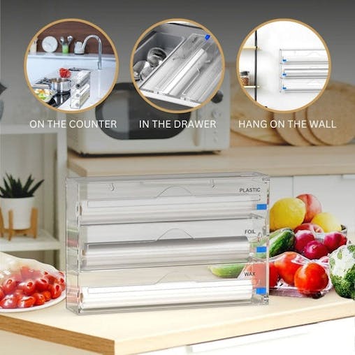 NNEWDS 3 in 1 Acrylic Wrap Dispenser with Cutter and Labels (Clear) GO-WD-103-SYD