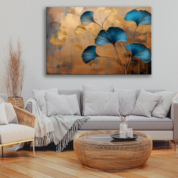 Feeby Obraz na płótnie, Kwiaty Ginko Botanika Art Deco 60x40