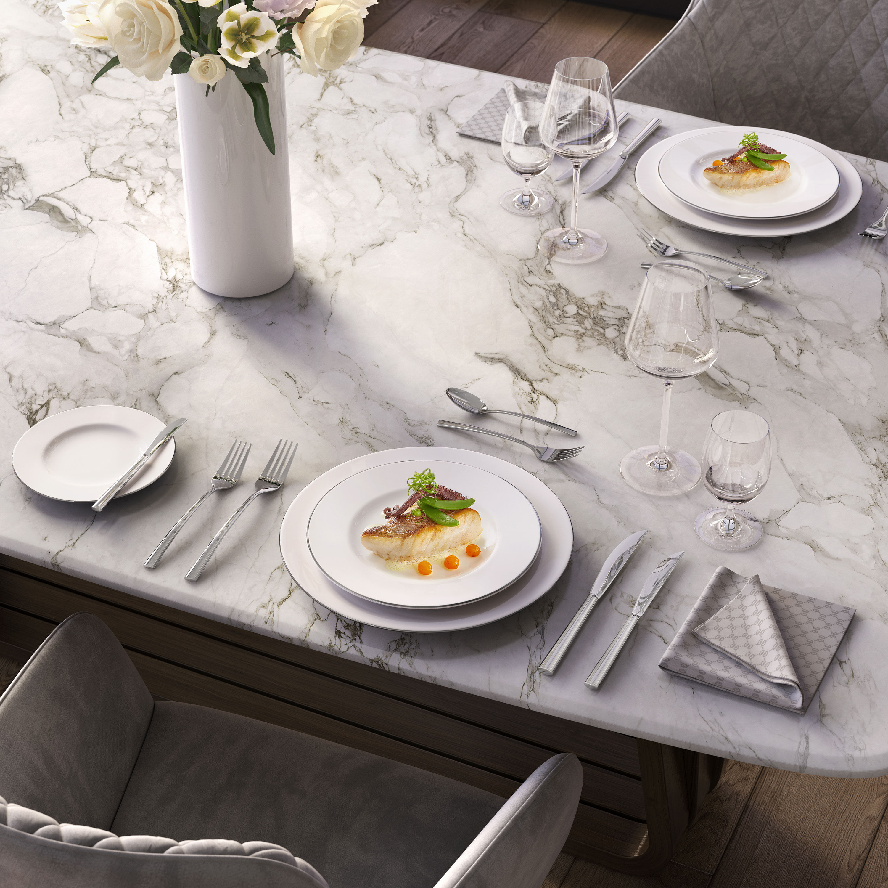 Anmut Salad/ Dessert Plate - White, 8.9'', Premium Bone Porcelain