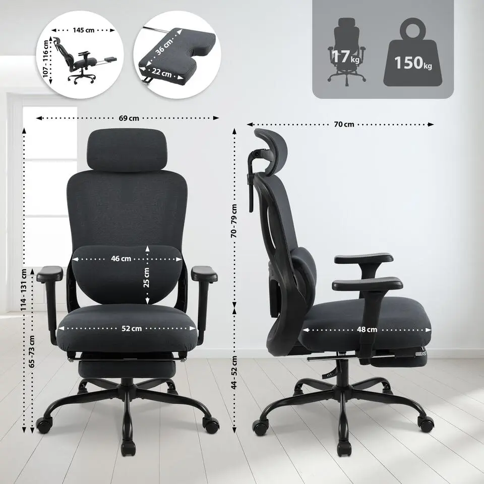 CLP Bureaustoel Leesburg zwart Frame - Kunststof - zwart/zwart