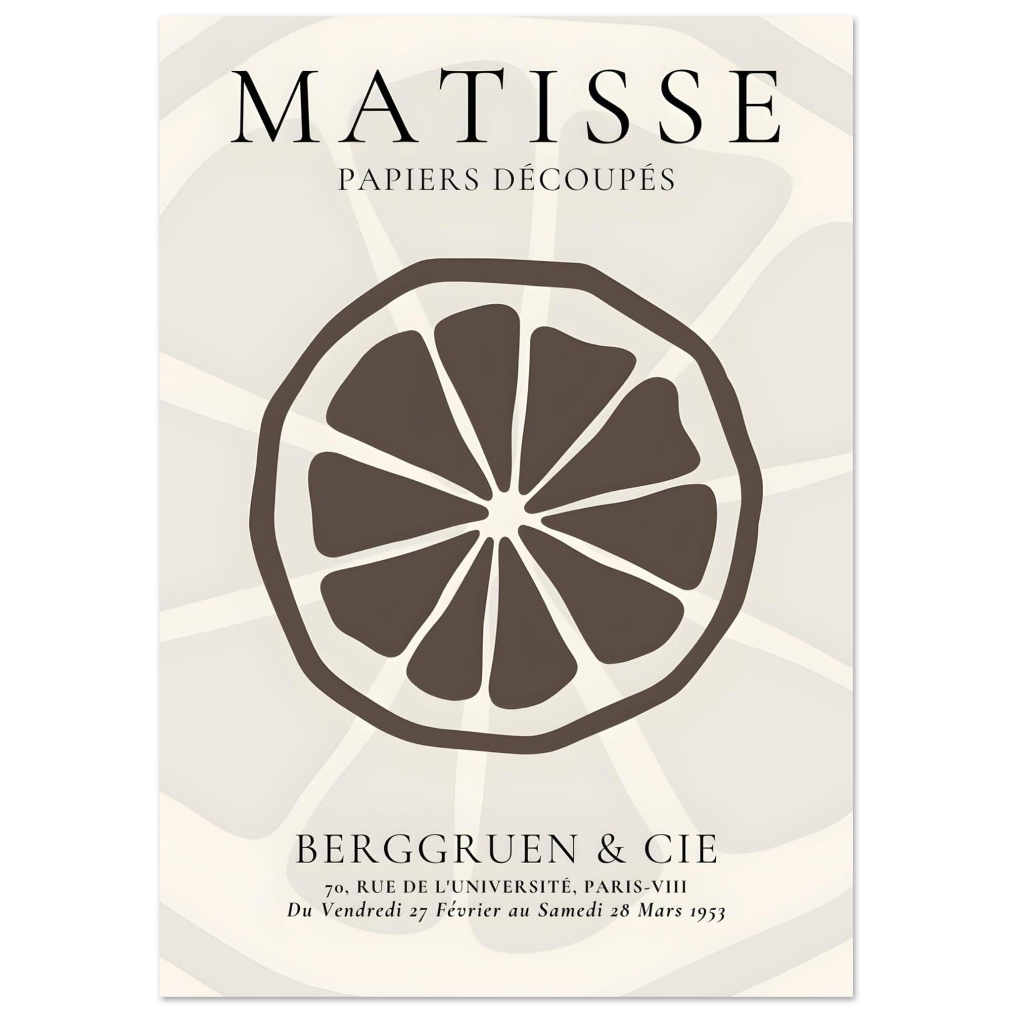 Artfulprints Poster Matisse – Slice of an orange  - A4 21x29.7 cm - Grijs