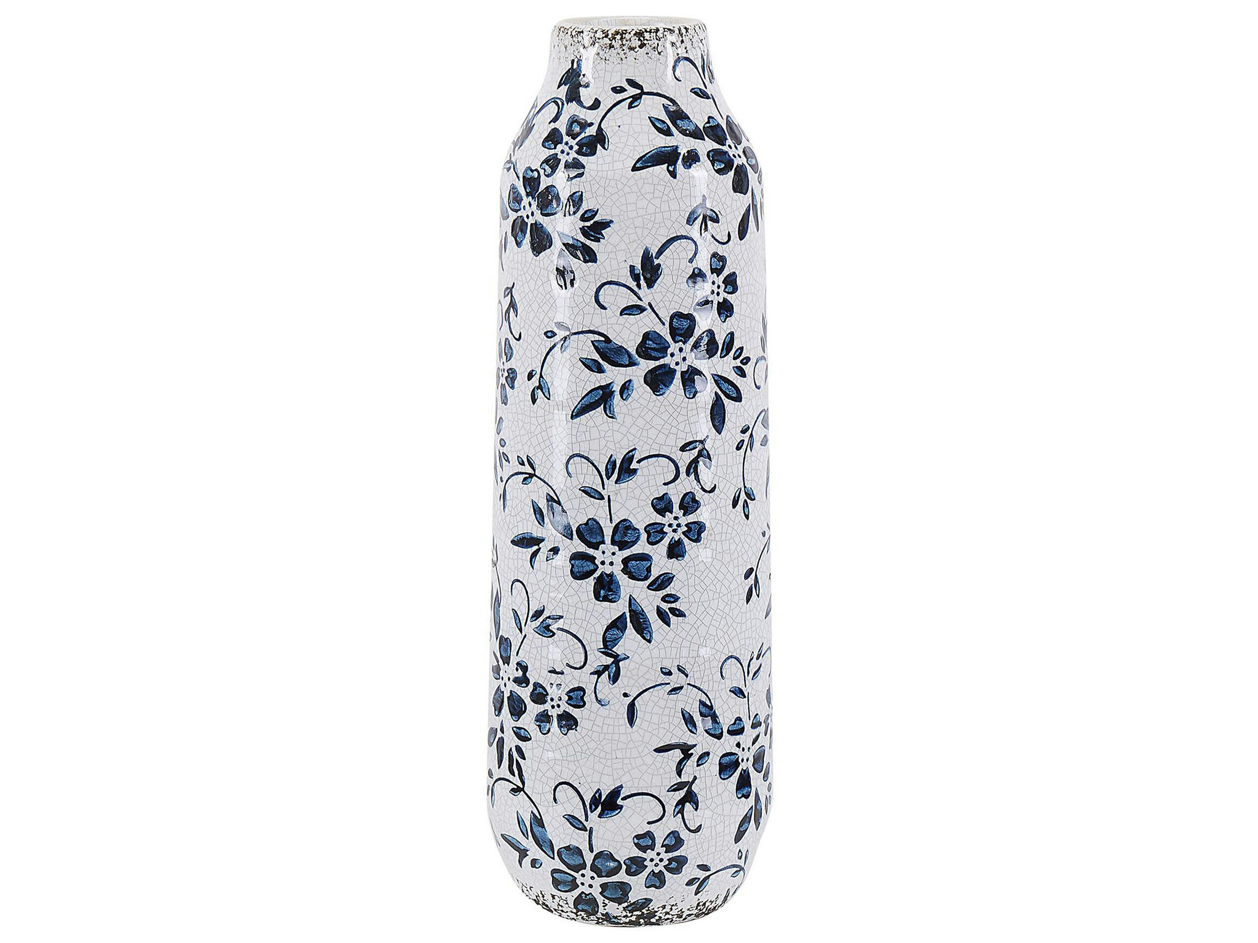 MULAI - Vase à fleurs blanc et bleu marine 35 cm