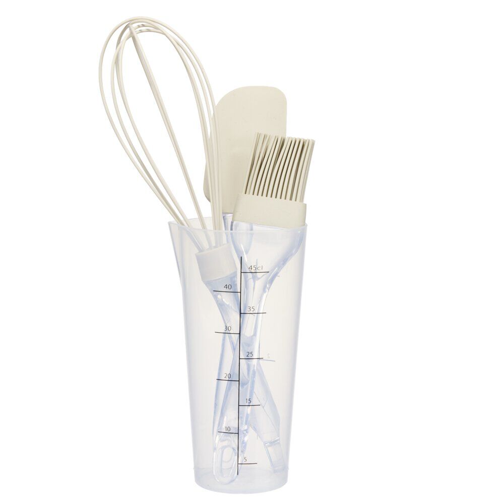 Kit pâtisserie ustensile x4 plastique et silicone beige
