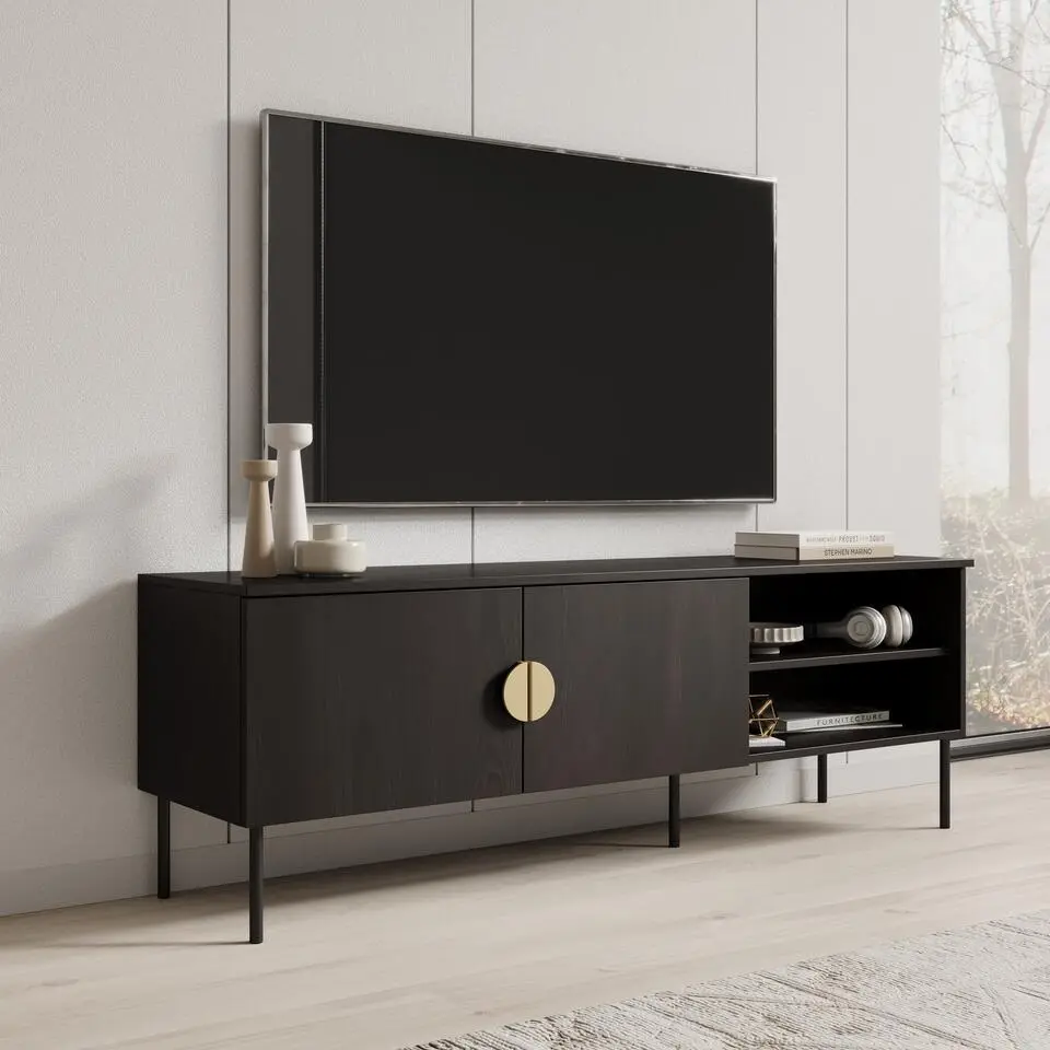 Meubella - TV-Meubel Monor - Zwart eiken - 160 cm