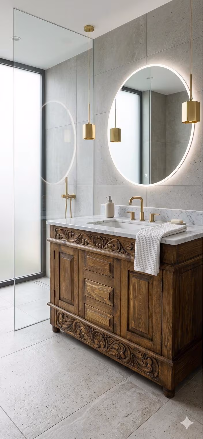 rustic Bathroom Vanity Carved