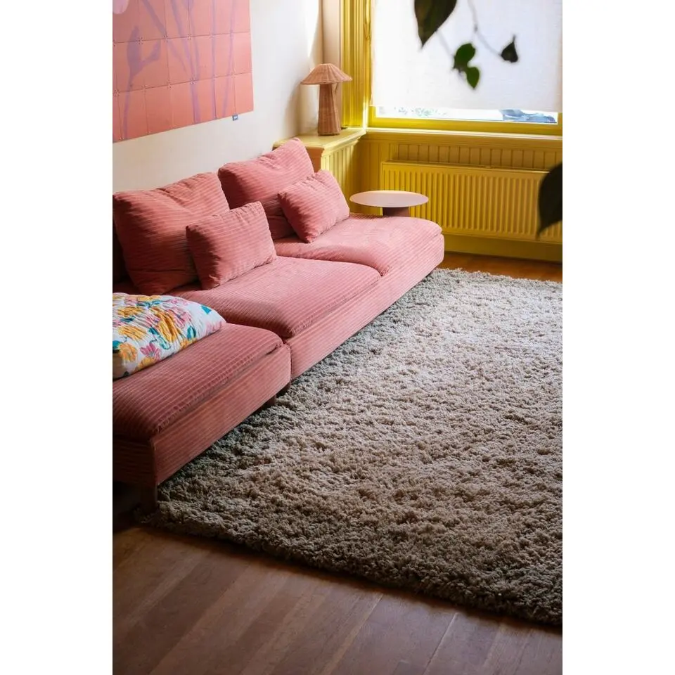 Interieur05 hoogpolig vloerkleed polyester Pilo groen/beige - 340 x 240 cm