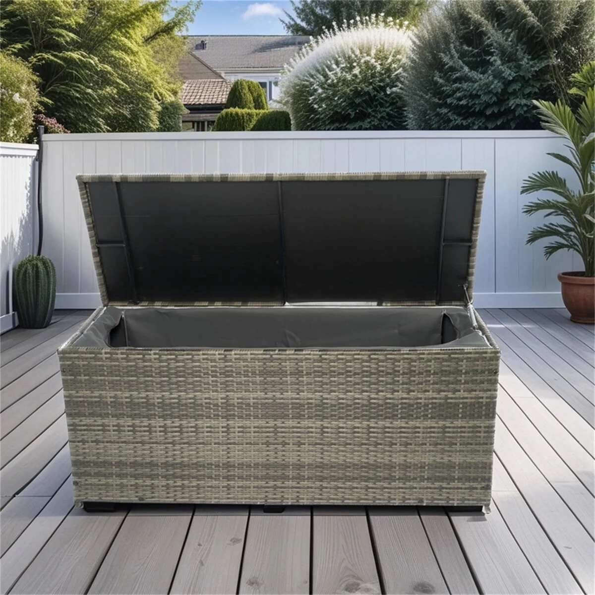 113 Gallon Wicker Patio Deck Boxes with Lid, Outdoor Cushion Storage