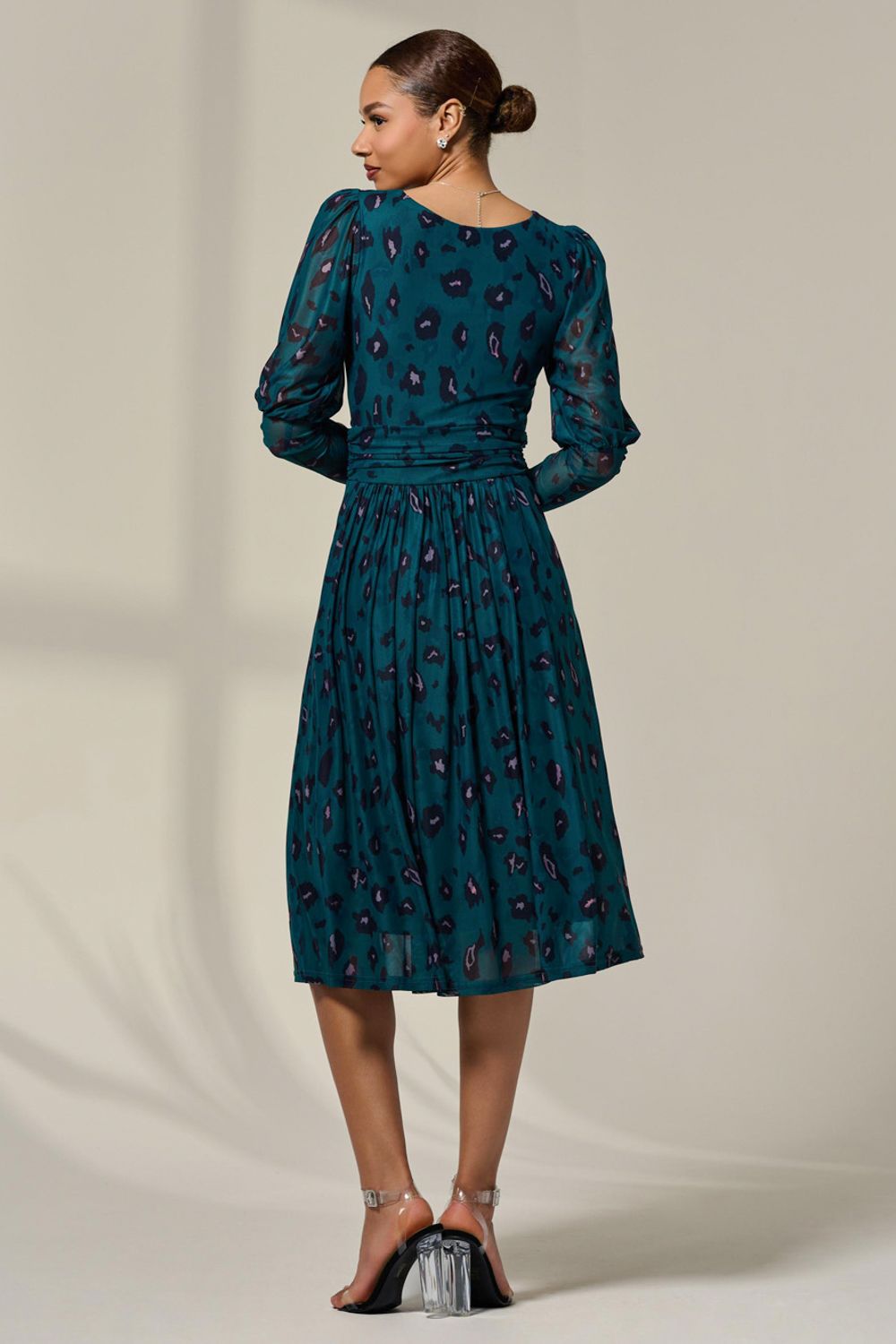 Jolie Moi Mesh Puff Long Sleeve Midaxi Dress