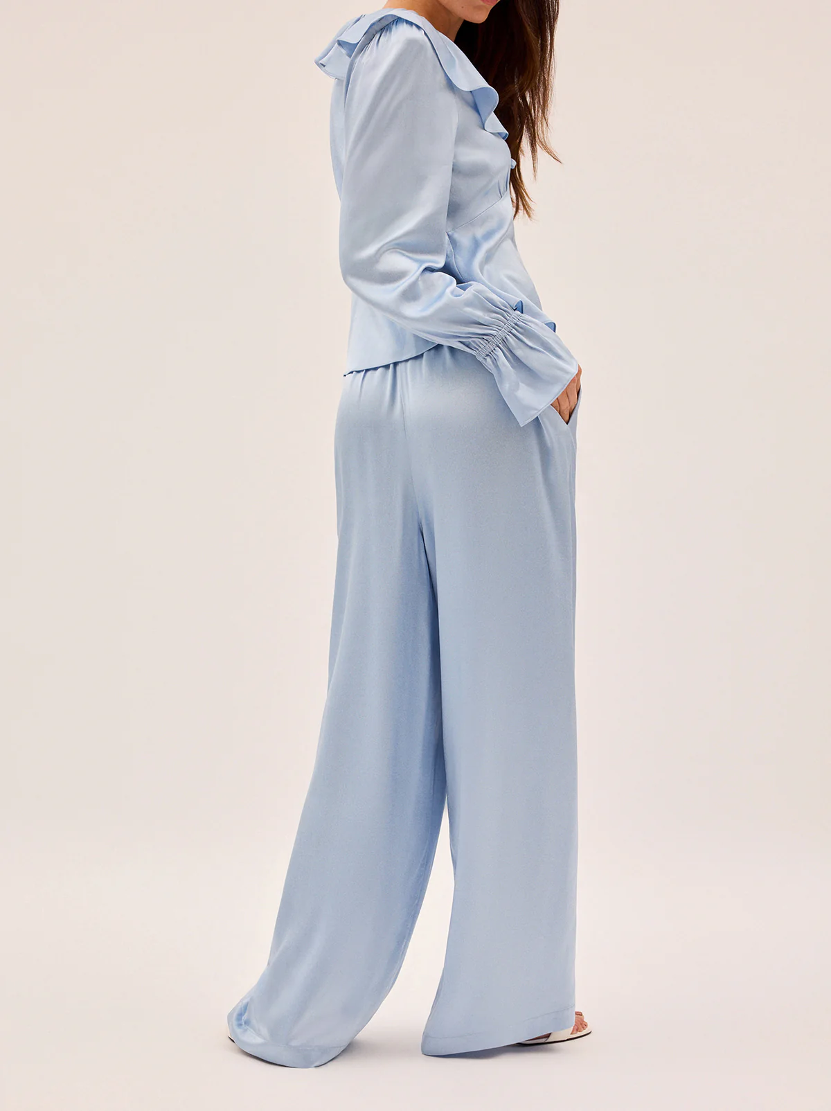 Margaret Powder Blue Satin Trousers