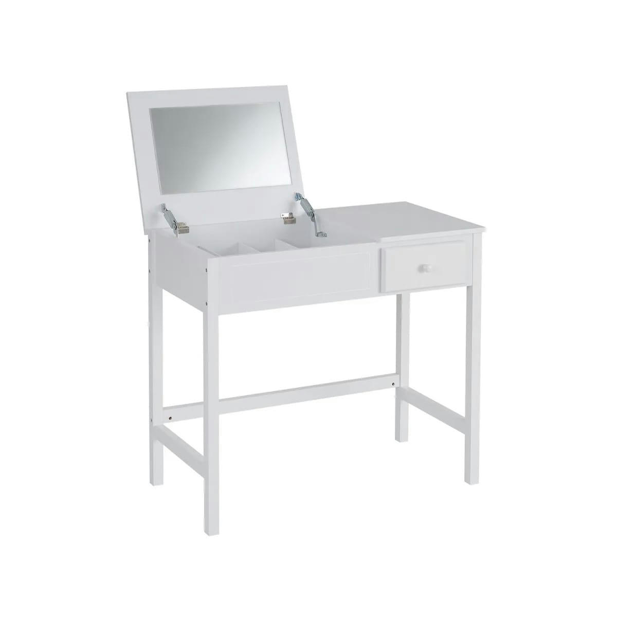 - Coiffeuse en bois blanc avec miroir et rangements - 90x45x82cm