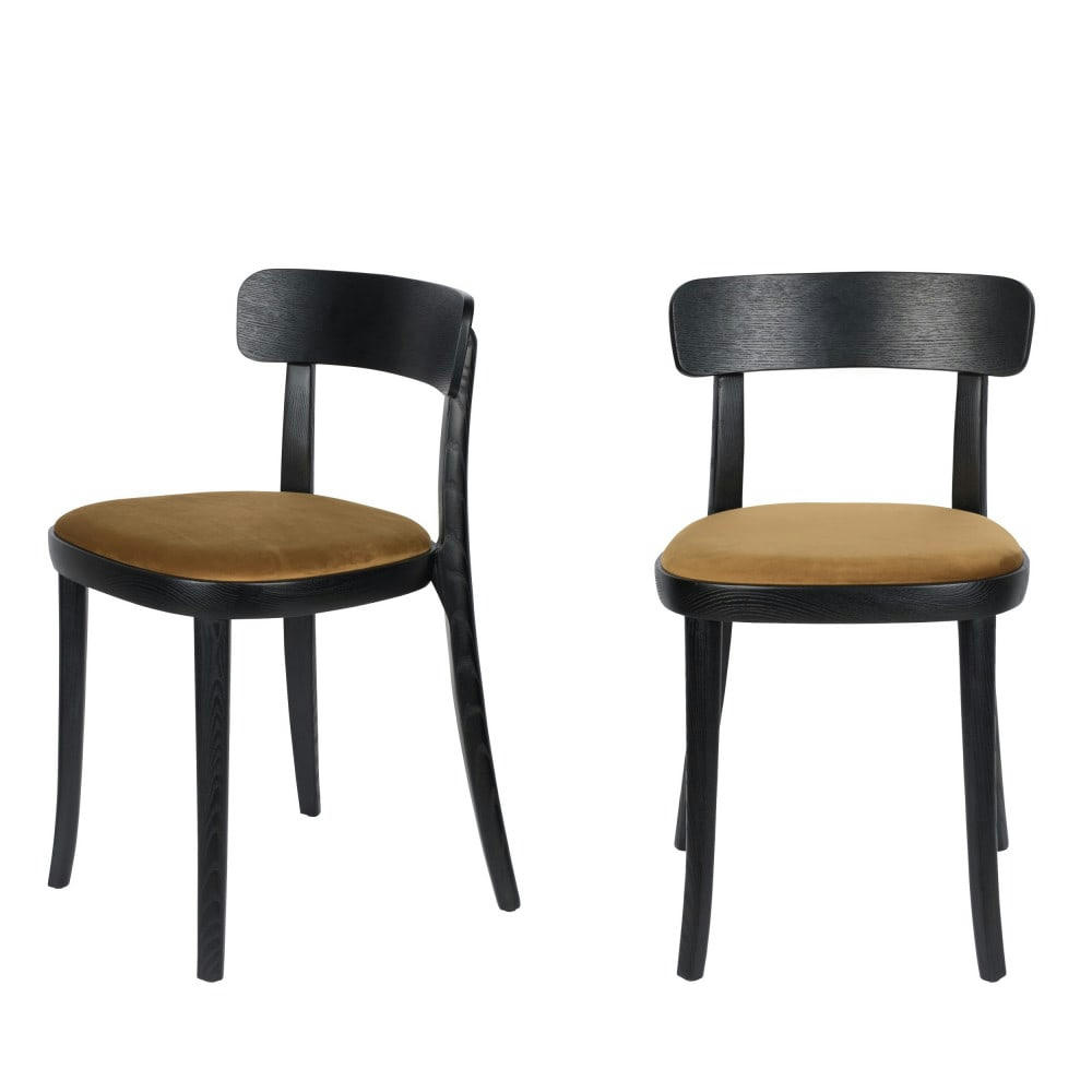 BRANDON - Lot de 2 chaises en velours et bois camel