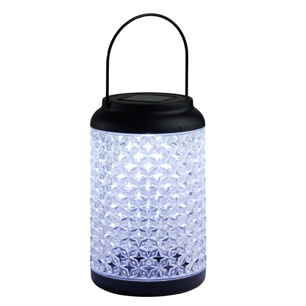 Lanterne solaire décorative plastique effet verre texturé Ø12,5xH20cm
