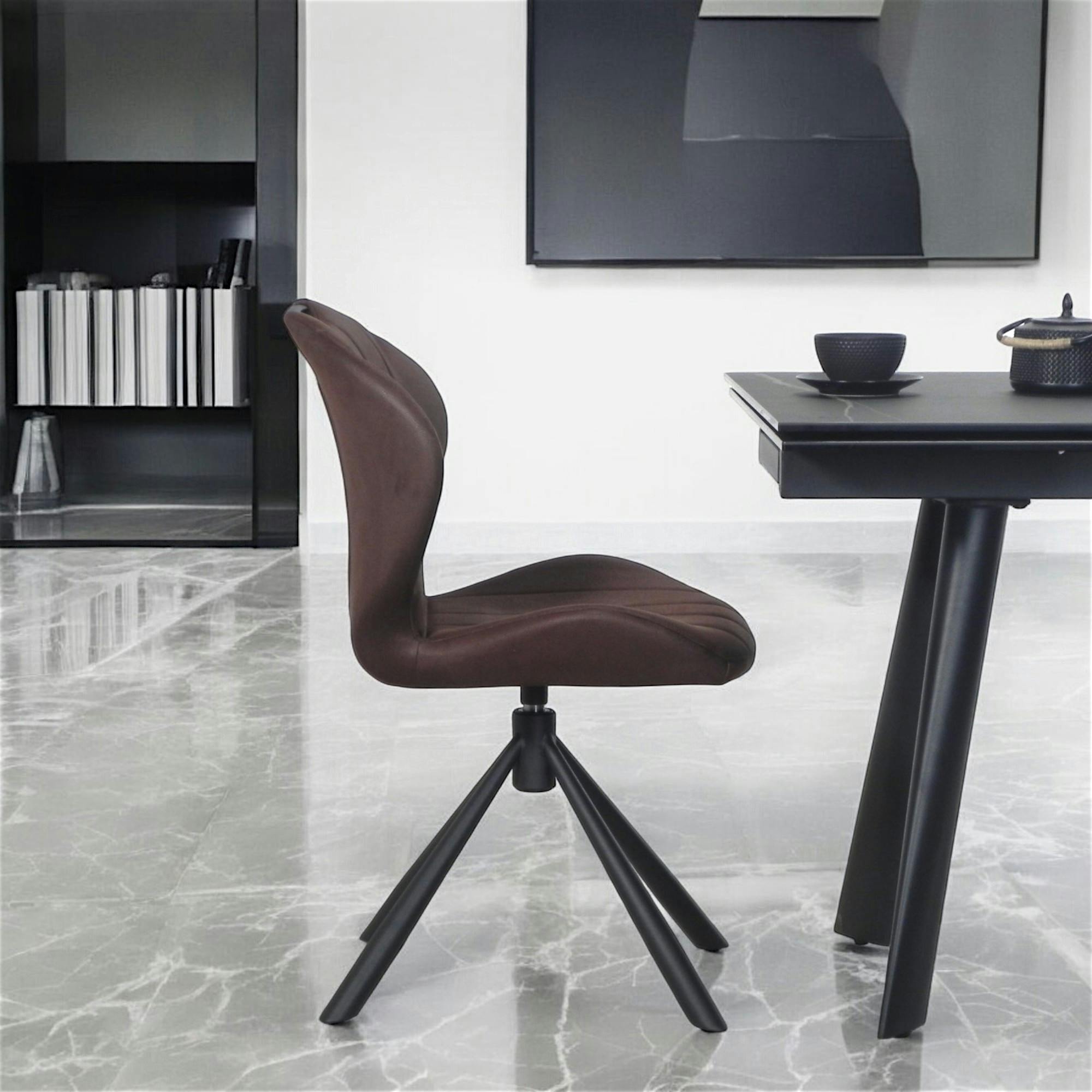 Chaise pivotante marron foncé avec dossier courbe, (lot de 2) LOMBARDIE
