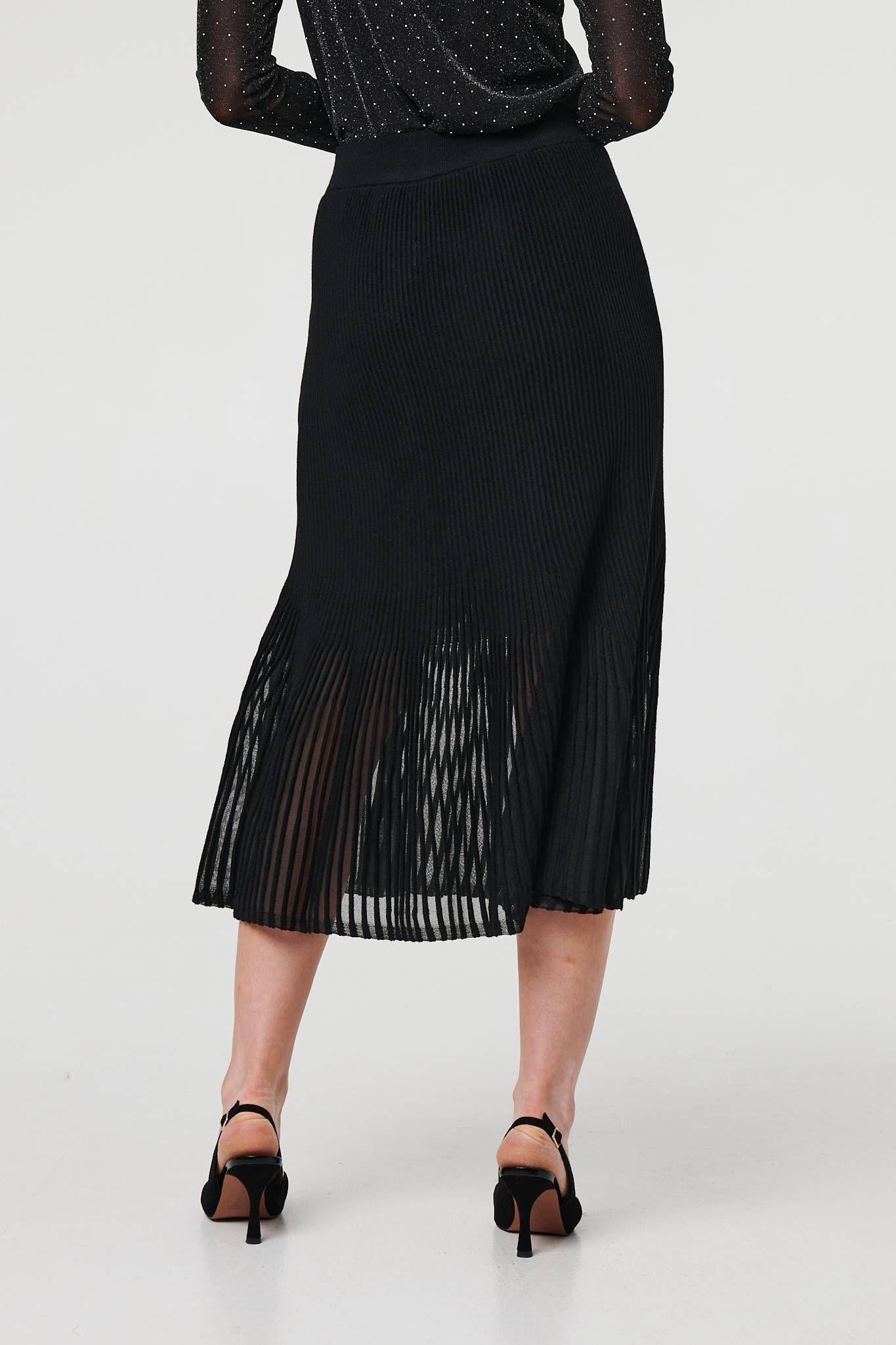 Izabel London Semi Sheer Pleat High Waist Midi Skirt