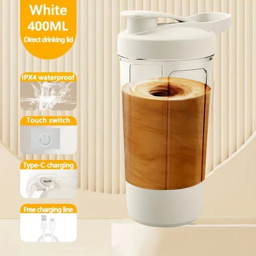 NNEOBA 13.53 Oz Portable Electric Self-Stirring Cup USB Bottle White