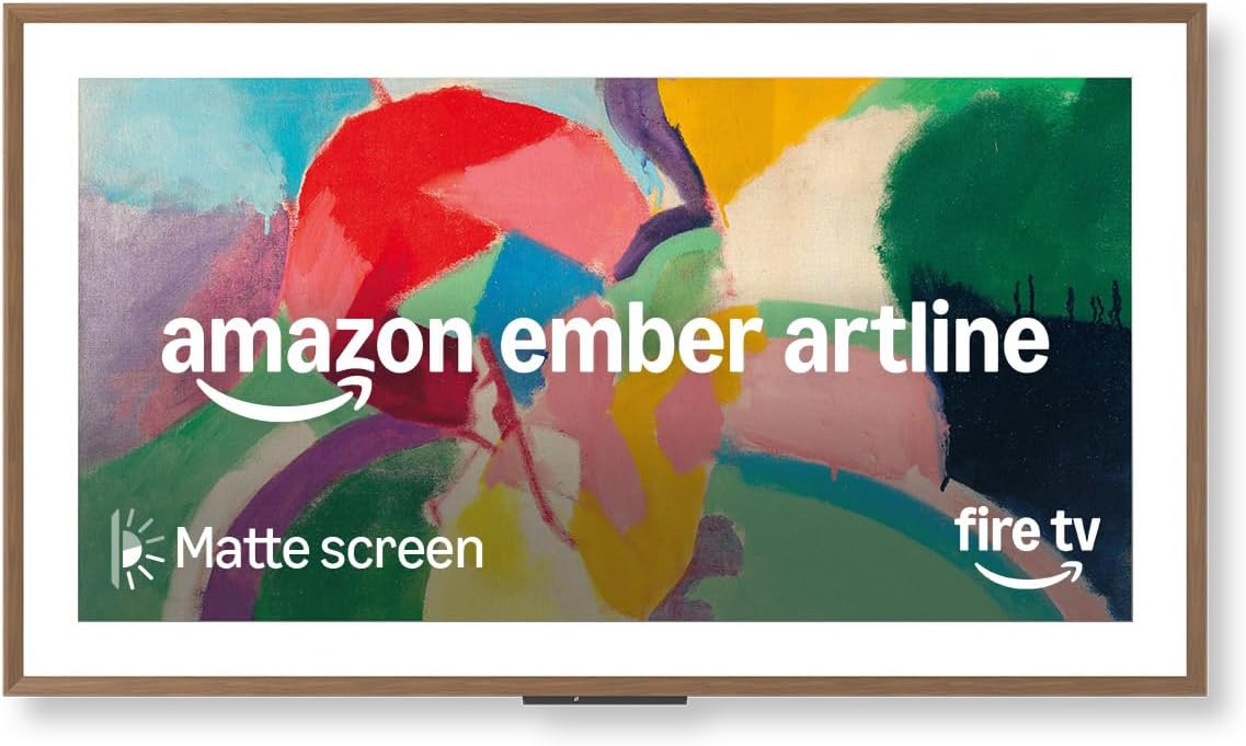Amazon Ember Artline 55 with Fire TV (newest model), 4K Ultra HD QLED smart TV with free art and photos, anti-glare display, custom frames, Dolby Vision, find shows faster with Alexa+ - Walnut