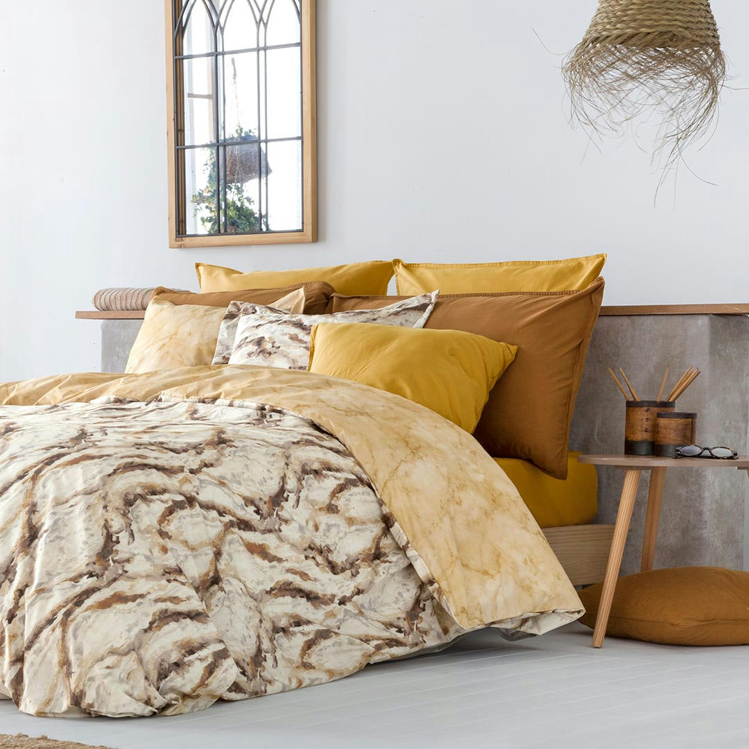 LIAM HDC - Housse de couette réversible en percale de coton  240x220 cm beige