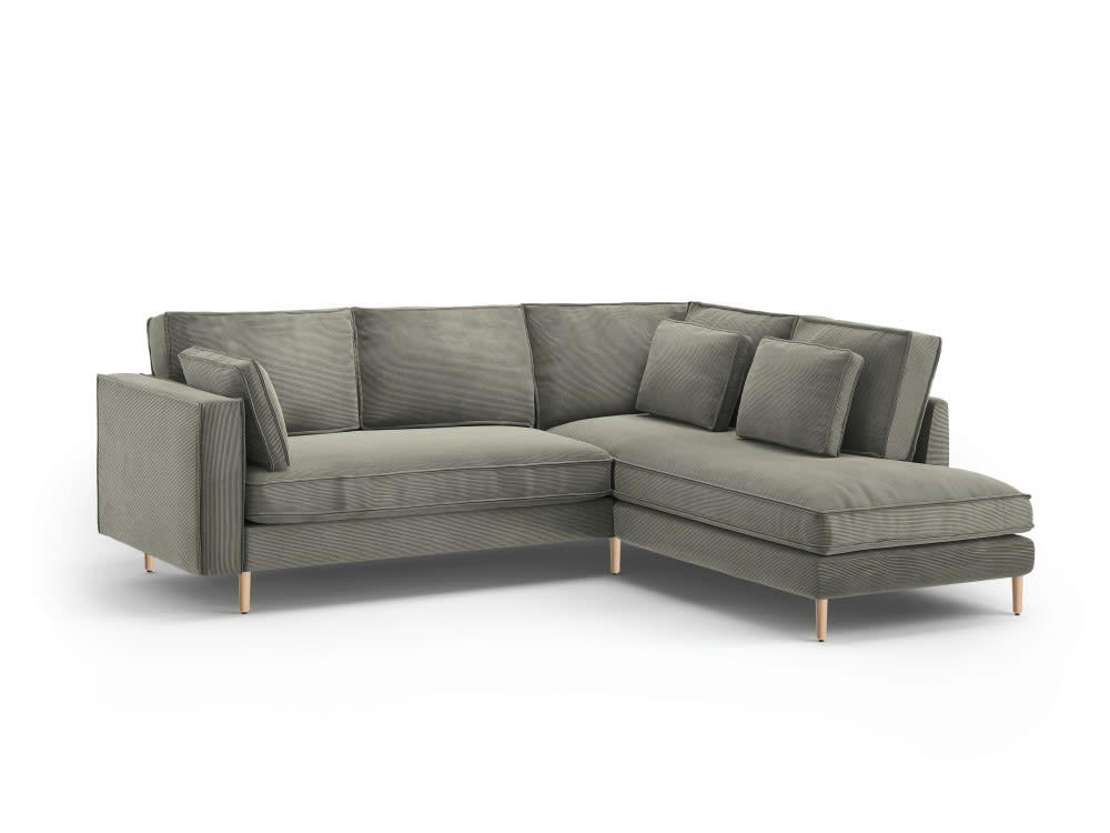 ALEXIS - Canapé d'angle 5 places en tissu structuré gris clair
