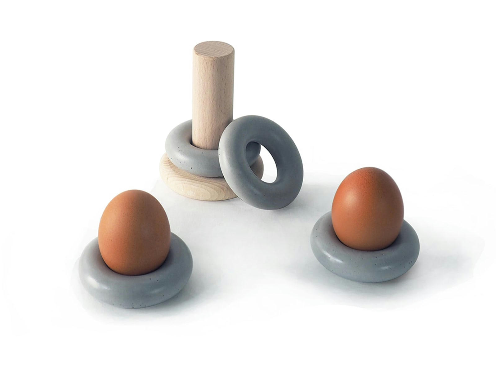 BOUÉE - Coquetier en bois et béton - Lot de 4