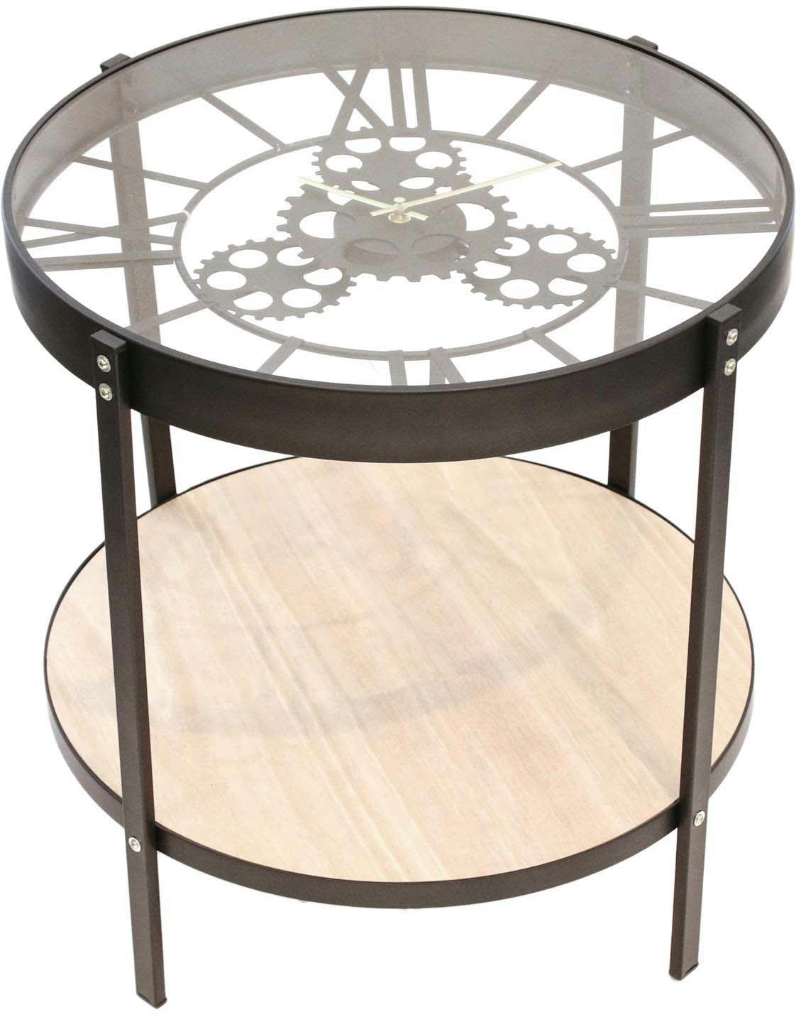 OSCAR - Table d'appoint en métal et bois horloge 50 cm