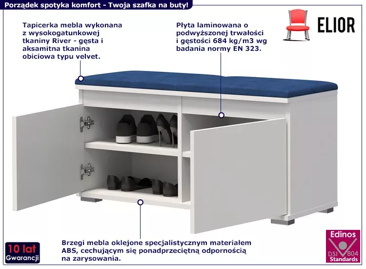 Szafka na buty z siedziskiem do przedpokoju biały   granat - Riro